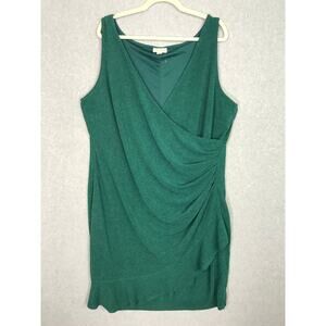 General Good Dress 2X Wrap Ruffle Textured Slinky Liquid Career Stretch Kelly